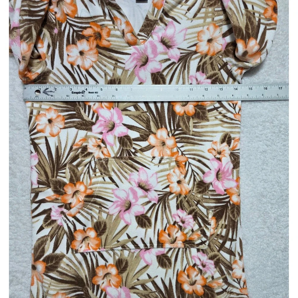 Lands End Girls White Tropic Palm Terry Cloth Hooded Swim Cover-Up Size M 8